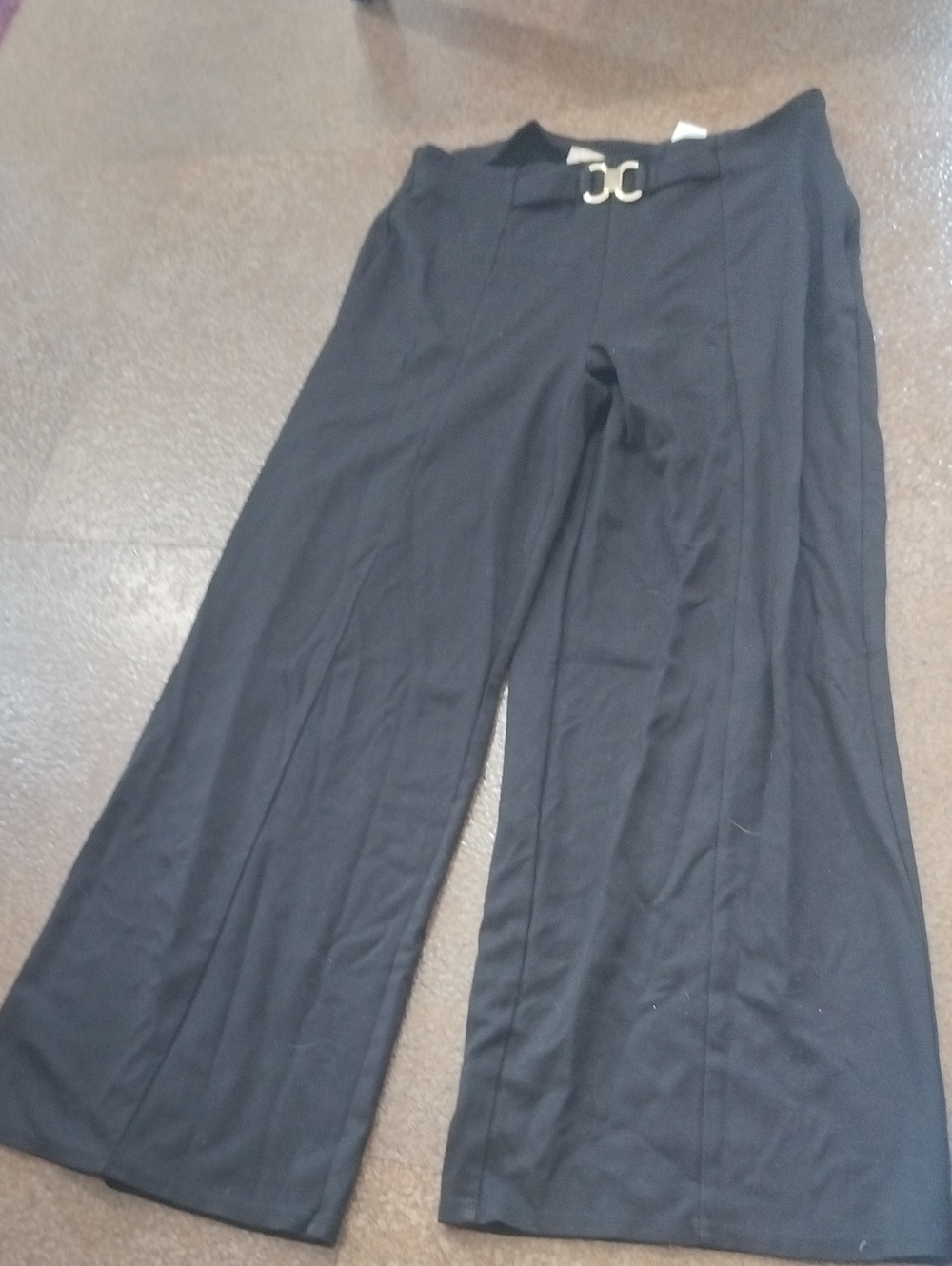 Elie Tahari Black Wide-Leg Trousers with Decorative Buckle